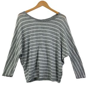 VINCE Long Sleeve T-shirt Gray & White Striped Tee Wide Round Neck Top J22